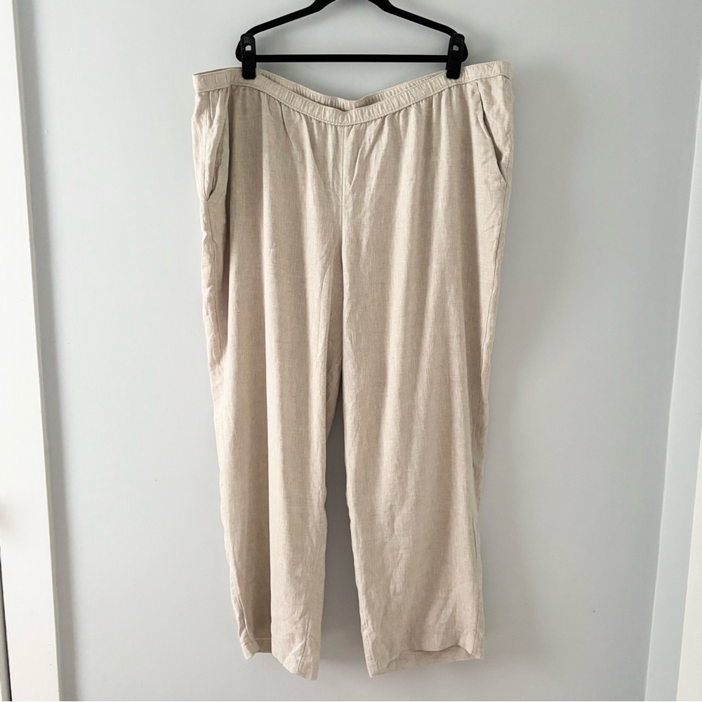 Abercrombie & Fitch Straight Linen Blend Pull-On Pants Breezy Lightweight Tan